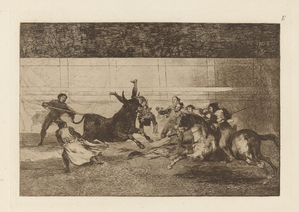 Śmierć Pepe Illo (Śmierć Pepe Illo, kompozycja II), płyta E z The Bull Maquia (wydanie III) autorstwa Francisco de Goya