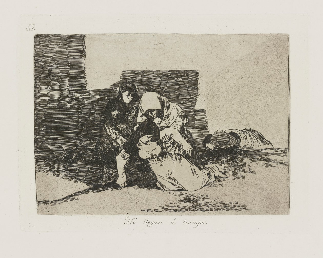 Nie przyjeżdżają? pogoda. (Nie zdążą na czas.), pl. 52 z cyklu Katastrofy wojny autorstwa Francisco de Goya