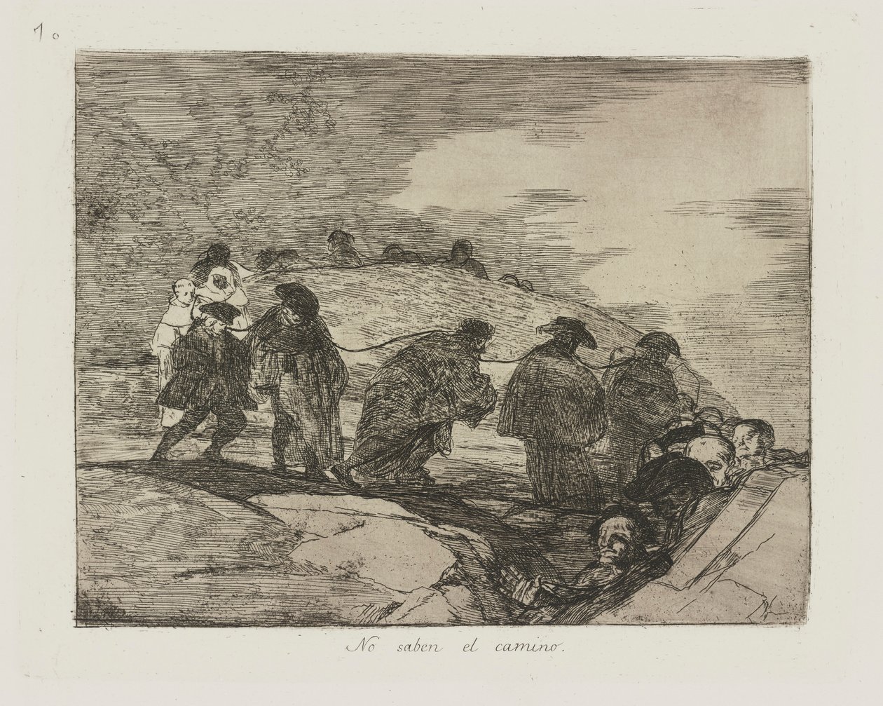 Brak saben el camino. (Nie znają drogi.), pl. 70 z serii Los desastres de la guerra (Klęski wojny) autorstwa Francisco de Goya