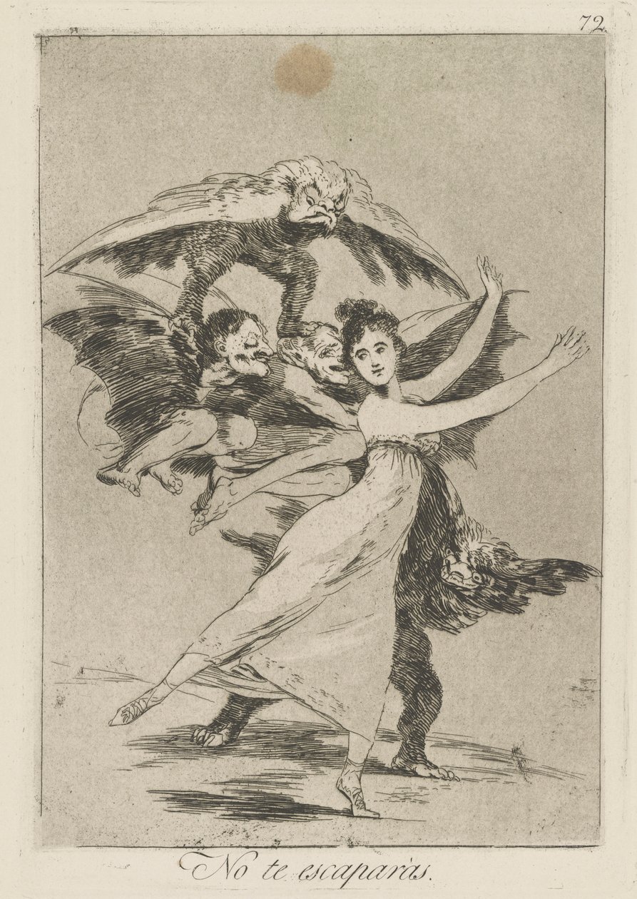Żadnych ucieczek. (Nie uciekniesz.), pl. 72 z serii Los caprichos autorstwa Francisco de Goya
