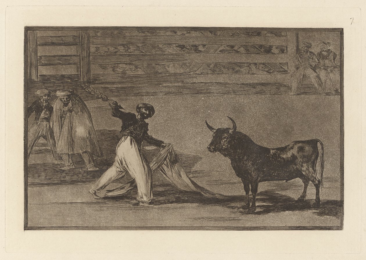 Pochodzenie harpunów? banderille (pochodzenie harpunów lub banderilli), płyta 7 z La tauromaquia autorstwa Francisco de Goya