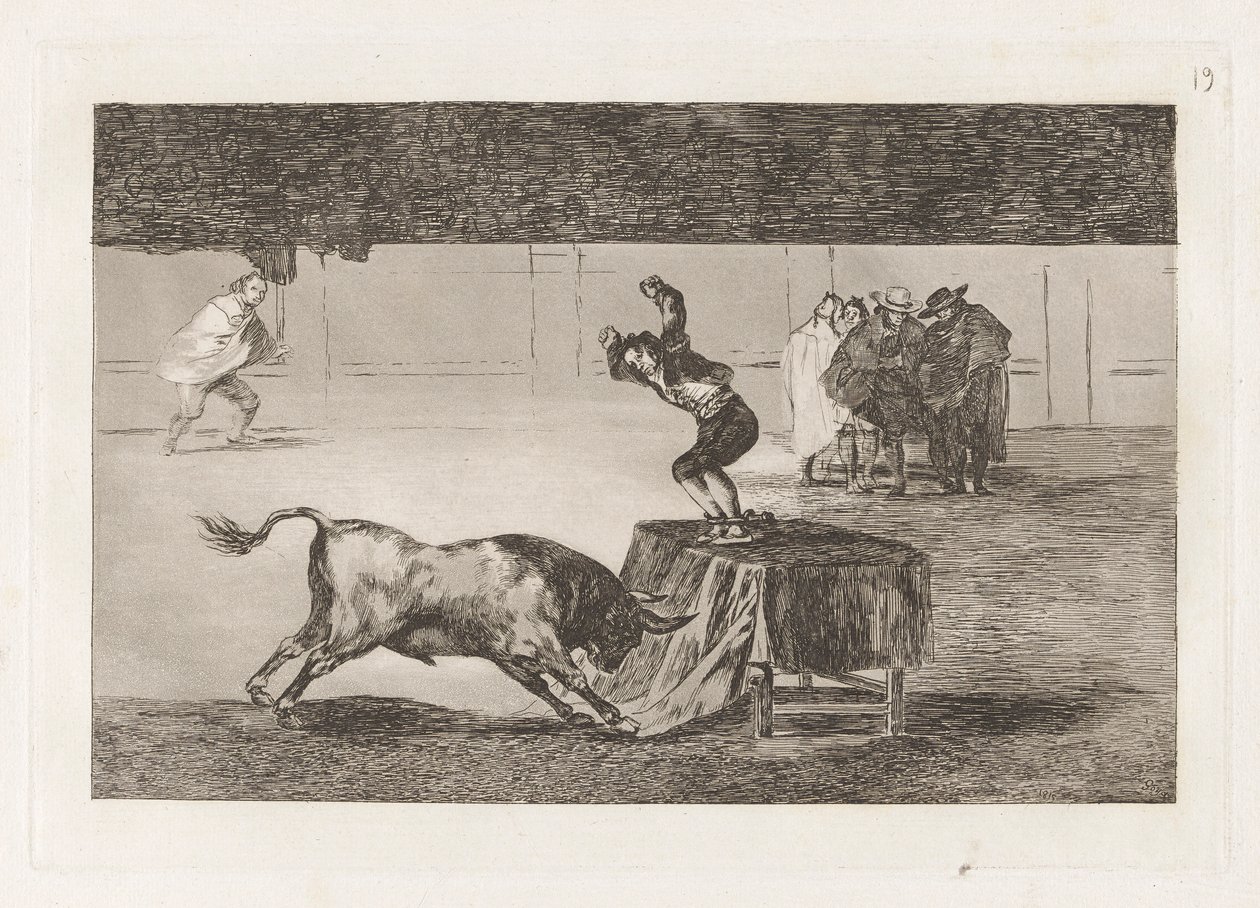 Kolejne jego szaleństwo na tym samym placu (Kolejne jego szaleństwo w tym samym pierścieniu), płyta 19 z La tauromaquia autorstwa Francisco de Goya