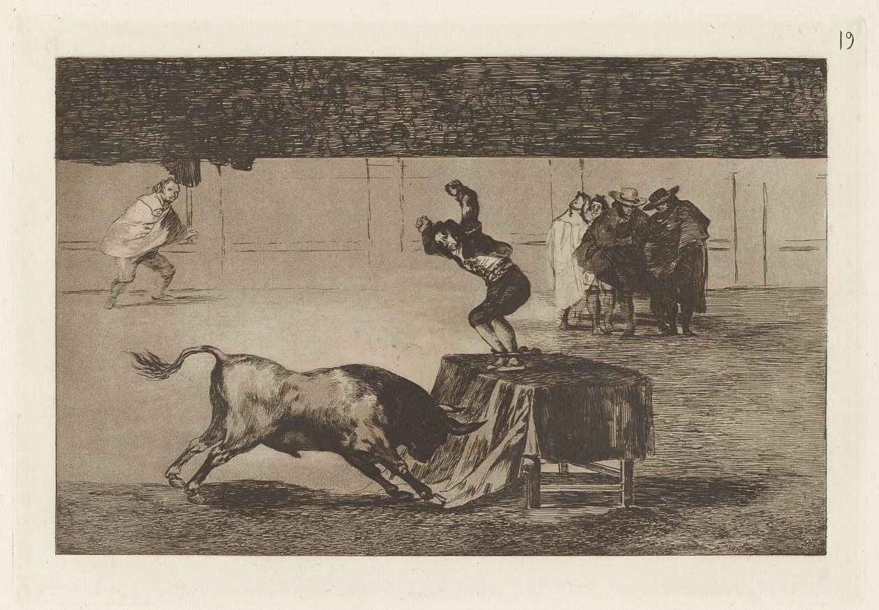 Kolejne jego szaleństwo na tym samym placu (Kolejne jego szaleństwo w tym samym pierścieniu), płyta 19 z La tauromaquia autorstwa Francisco de Goya
