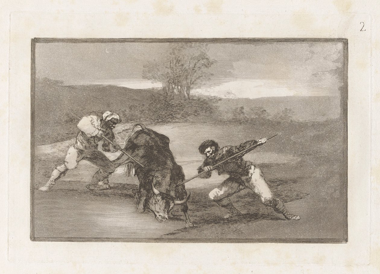 Inny sposób na polowanie? stopa (Kolejny sposób polowania na piechotę), płyta 2 z La tauromaquia autorstwa Francisco de Goya