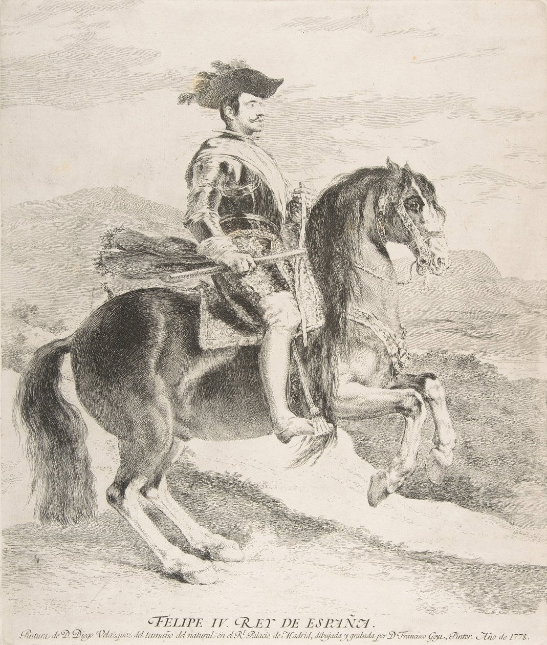 Filip IV na koniu, według Velázqueza, 1778. autorstwa Francisco de Goya