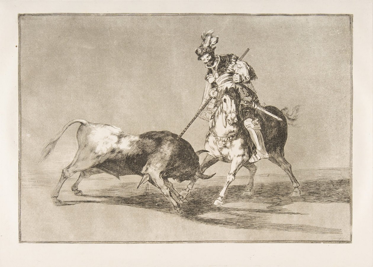 Tablica 11 z Tauromaquia: Campeador Cid przebija innego byka., 1816. autorstwa Francisco de Goya