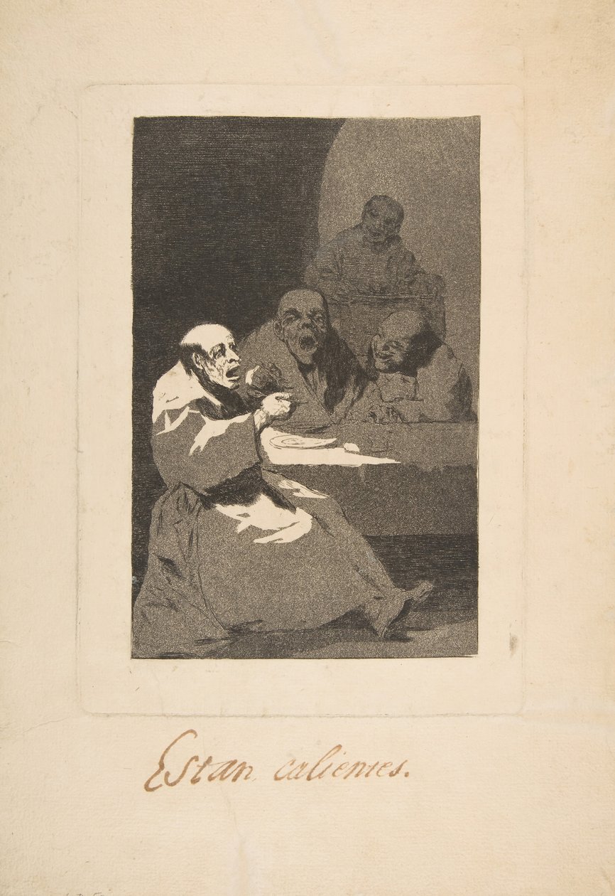 Tablica 13 z Los Caprichos: They are Hot Estan Calientes, 1797-98. autorstwa Francisco de Goya