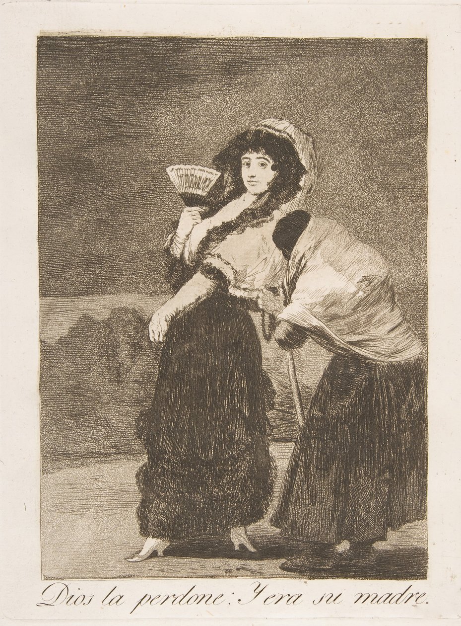Tablica 16 z Los Caprichos: Na litość boską: i to była jej matka Dios la Perdone: Y..., 1799. autorstwa Francisco de Goya