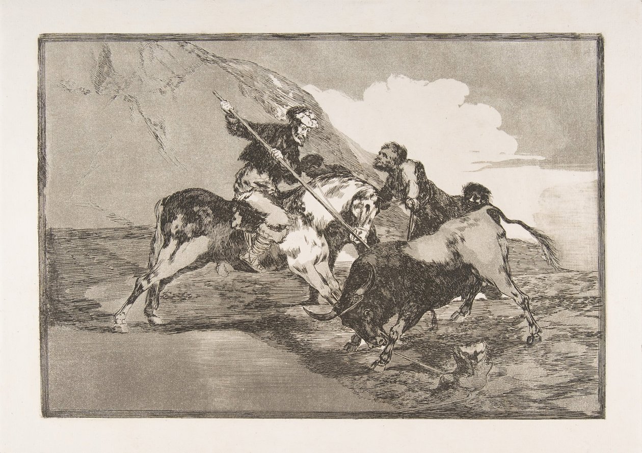 Tablica 1 z Tauromaquia: Sposób, w jaki starożytni Hiszpanie polowali na byki na hor..., 1816. autorstwa Francisco de Goya