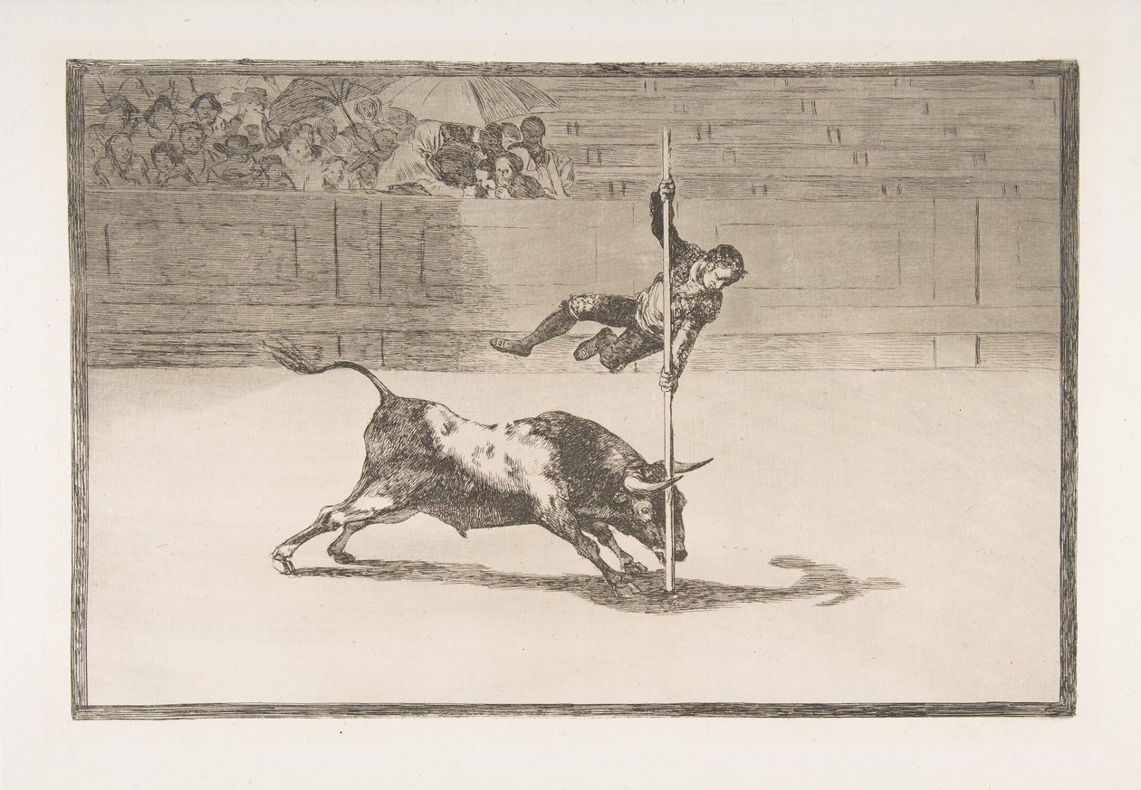 Tablica 20 z Tauromaquia: Zwinność i zuchwałość Juanito Apiñani w [pierścieniu] ..., 1816. autorstwa Francisco de Goya