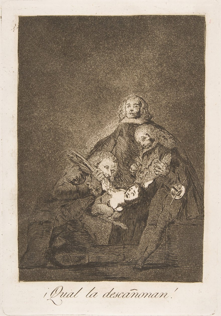 Płyta 21 z Los Caprichos: Jak ją zerwali! ¡Qual la descañonan!, 1799. autorstwa Francisco de Goya