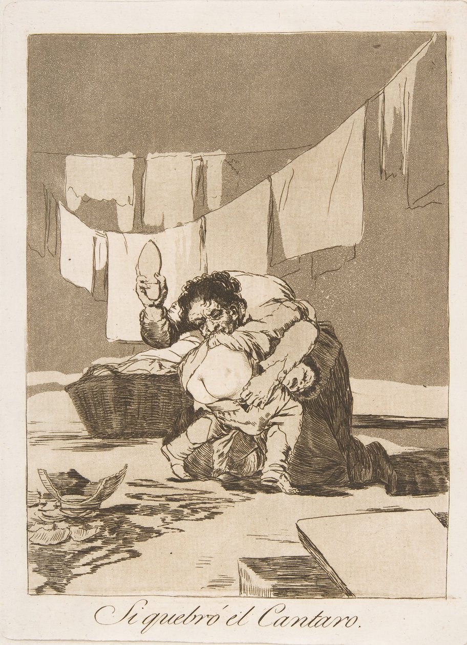 Tablica 25 z Los Caprichos: Jeśli rozbił pulę Si quebró el Cantaro., 1799. autorstwa Francisco de Goya