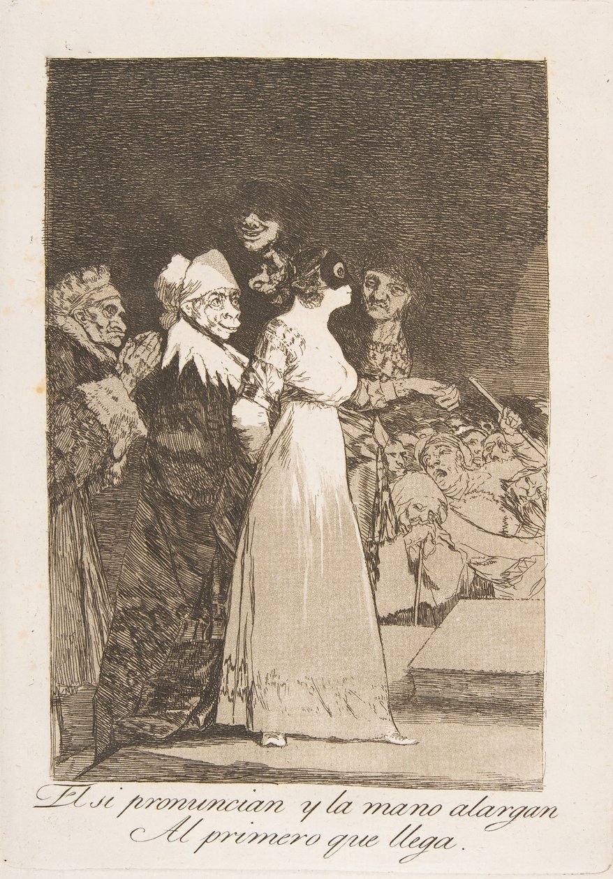 Płyta 2 z Los Caprichos: Mówią tak i podają rękę pierwszemu przybyszowi El si…, 1799. autorstwa Francisco de Goya