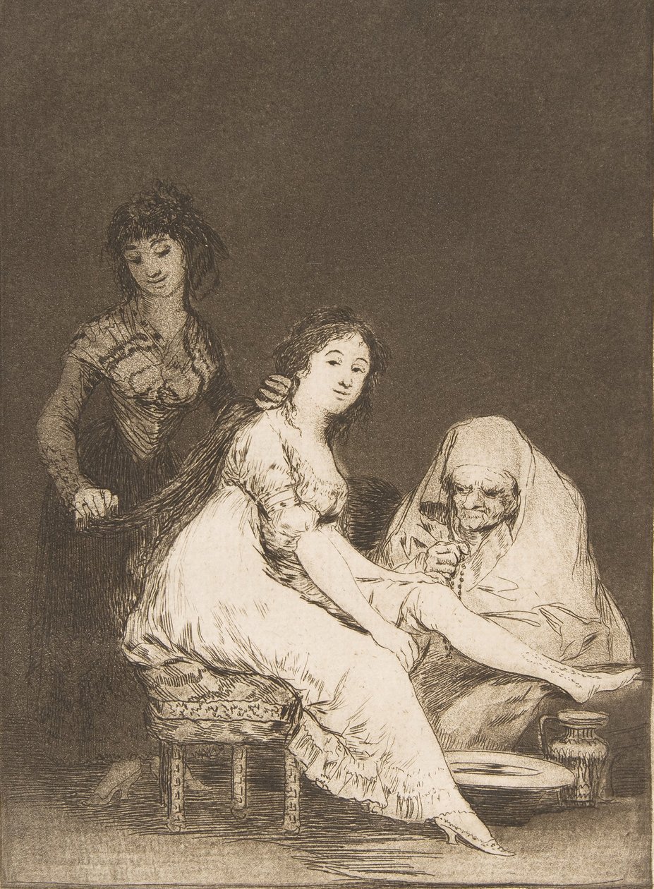 Tablica 31 z „Los Caprichos”: Modli się o swoją Ruega por ella., 1799. autorstwa Francisco de Goya