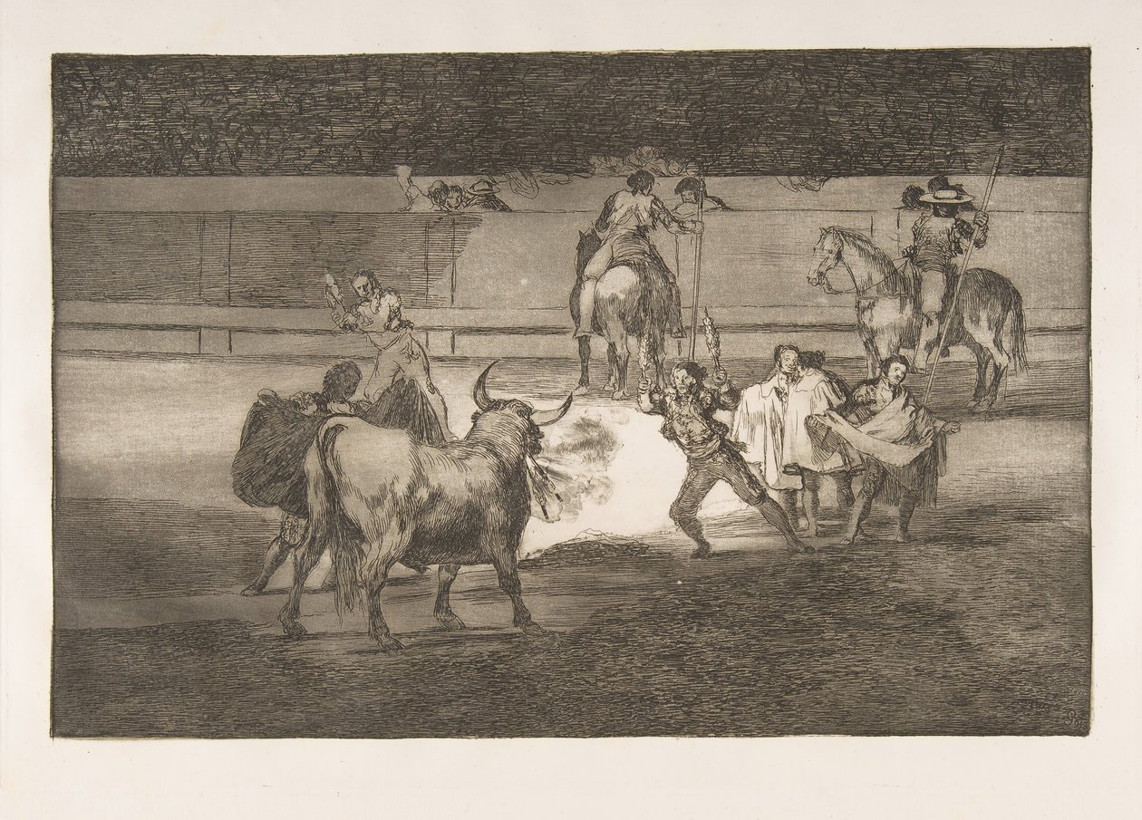 Tablica 31 Tauromaquia: Banderille z petardami., 1816. autorstwa Francisco de Goya
