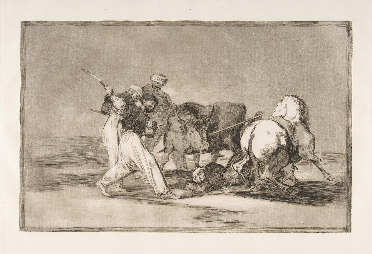 Tablica 3 Tauromachii: Maurowie osiedlili się w Hiszpanii, wyrzekając się przesądów tamtych…, 1816. autorstwa Francisco de Goya