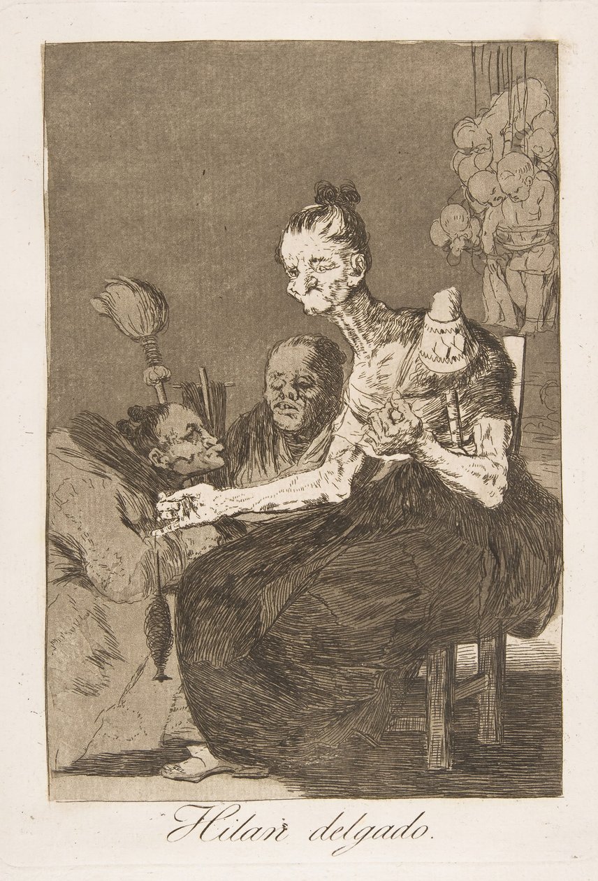 Tablica 44 z Los Caprichos: Dobrze się kręcą Hilan delgado., 1799. autorstwa Francisco de Goya