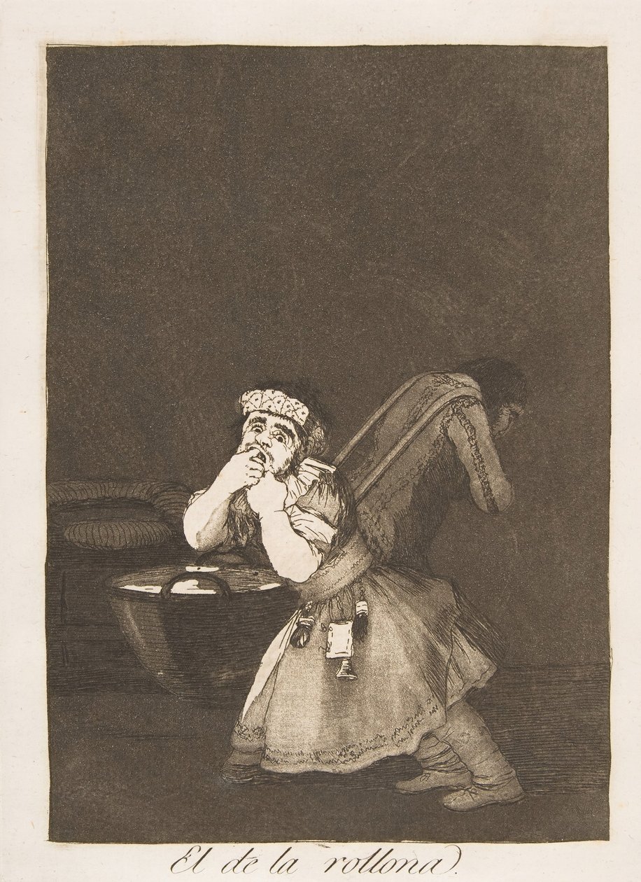 Płyta 4 z Los Caprichos: Niania chłopiec El de la rollona., 1799. autorstwa Francisco de Goya