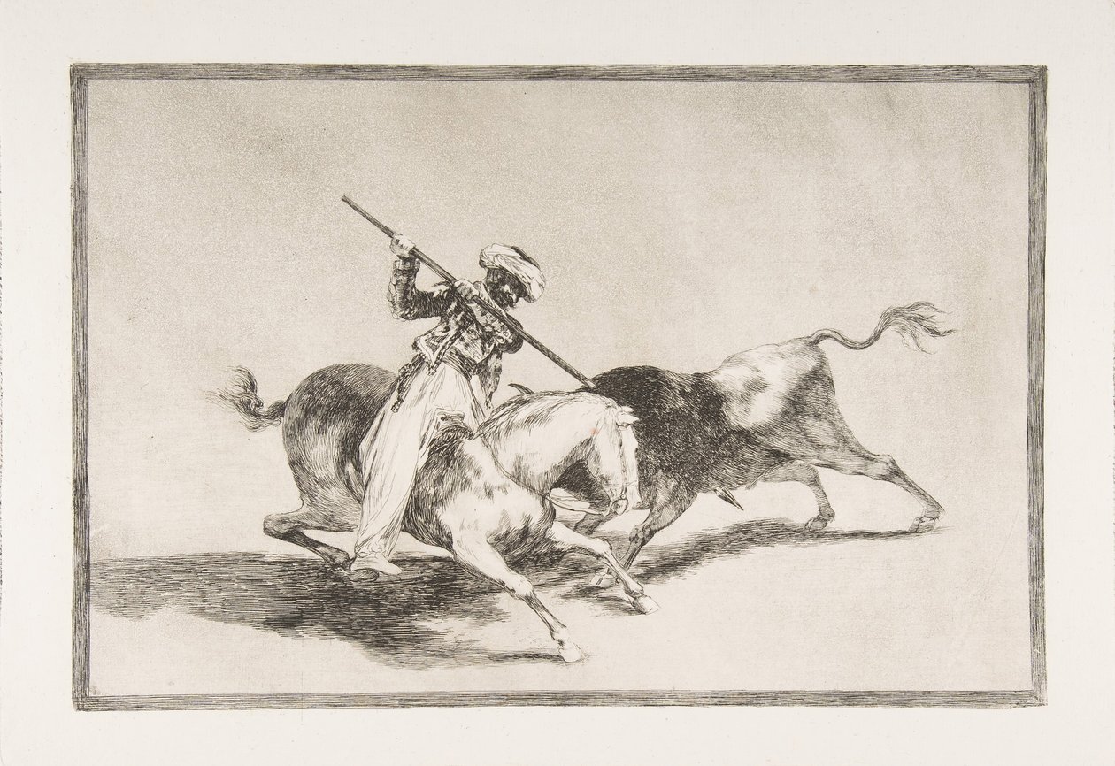 Płyta 5 z The Tauromaquia: Porywający Moor Gazul jest pierwszym, który zgodził się włóczniami byków..., 1816. autorstwa Francisco de Goya