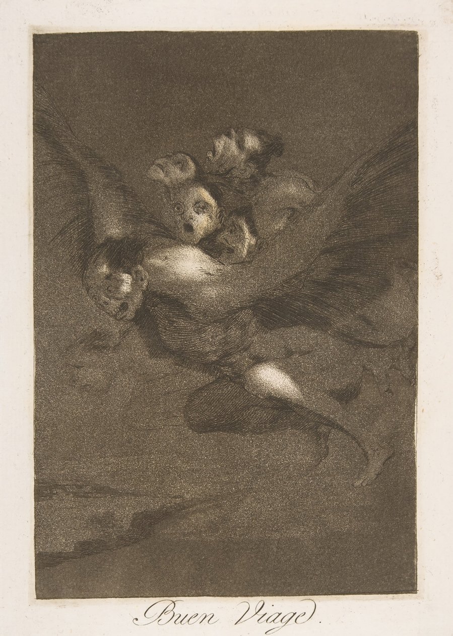 Tablica 64 z Los Caprichos: Bon voyage Bon Voyage., 1799. autorstwa Francisco de Goya