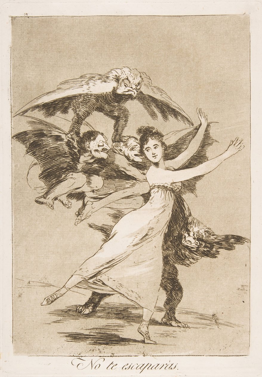 Tablica 72, z Los Caprichos: Nie uciekniesz No te escaparàs., 1799. autorstwa Francisco de Goya