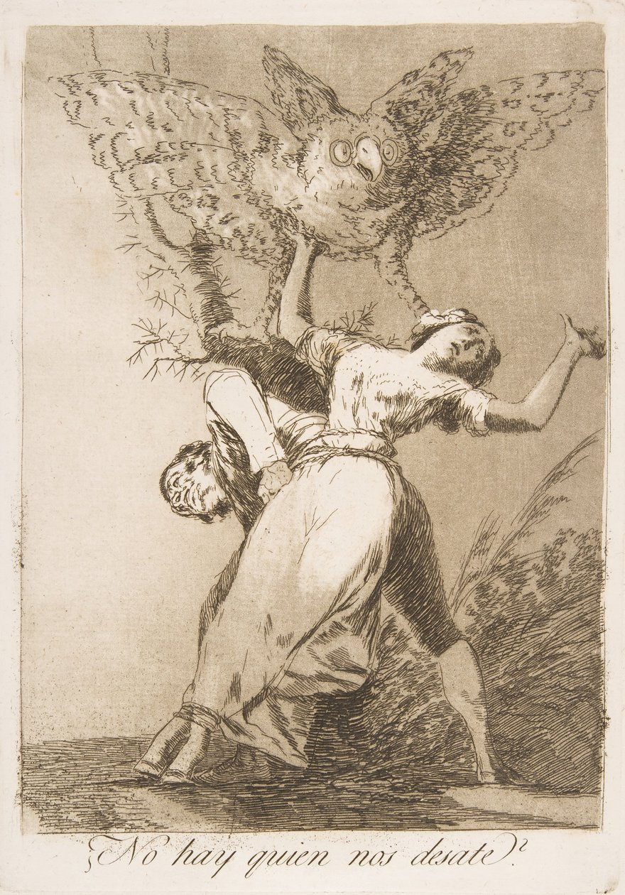Tablica 75 z Los Caprichos: Czy nie ma nikogo, kto by nas rozwiązał ¿No hay quien nos desate, 1799. autorstwa Francisco de Goya
