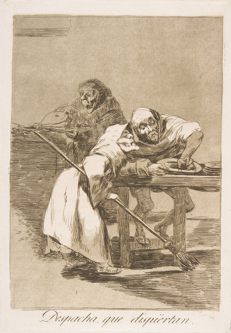 Tablica 78 z Los Caprichos: Szybko, budzą się Despacha, que dispiértan., 1799. autorstwa Francisco de Goya