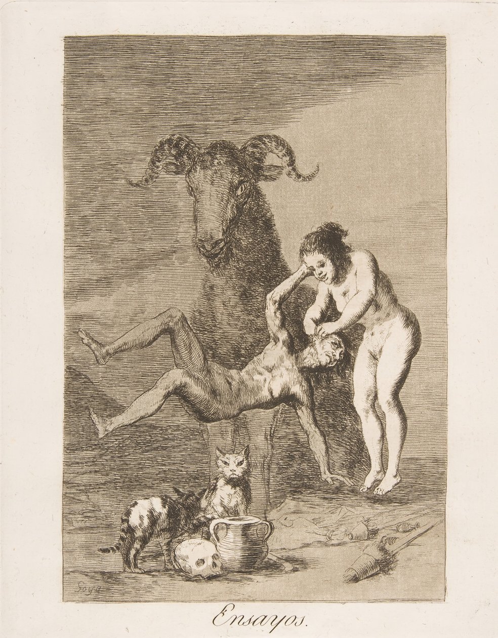Tablica 60 z Los Caprichos: Trials Essays., 1799. autorstwa Francisco de Goya