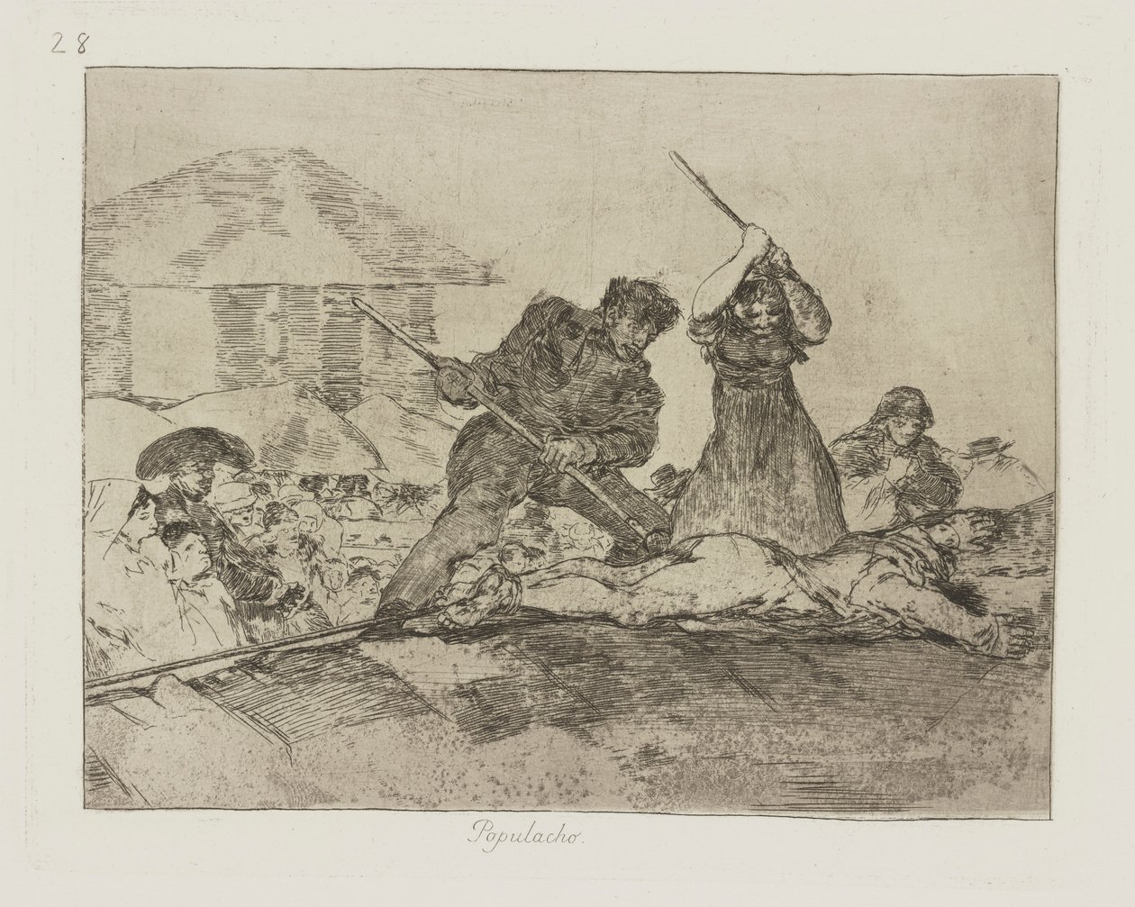 Pospólstwo. (motłoch), pl. 28 z cyklu Katastrofy wojny autorstwa Francisco de Goya