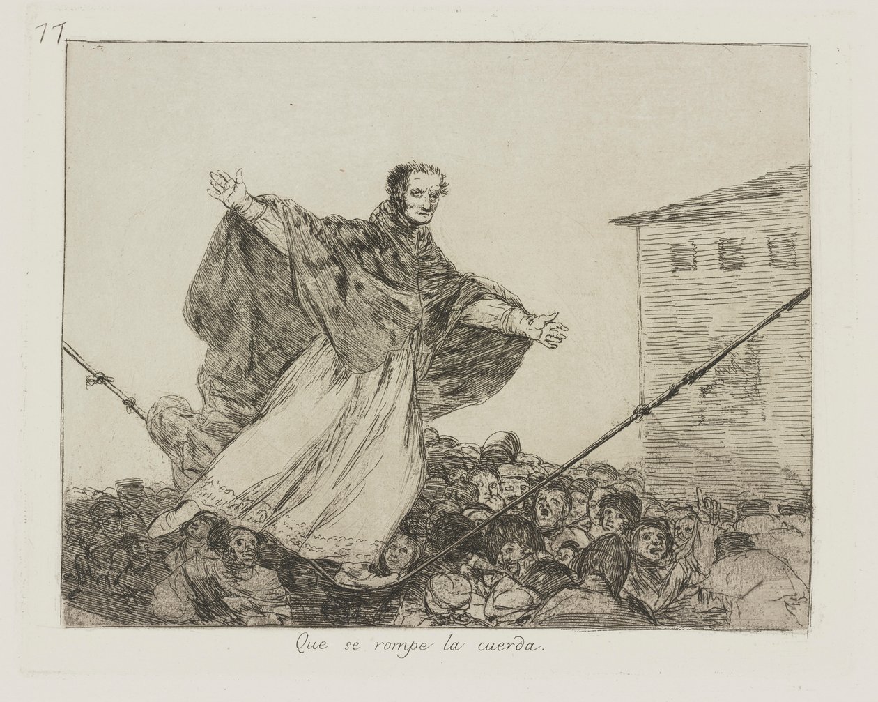 Lina pęka. (Niech pęknie sznur.), pl. 77 z cyklu Katastrofy wojny autorstwa Francisco de Goya