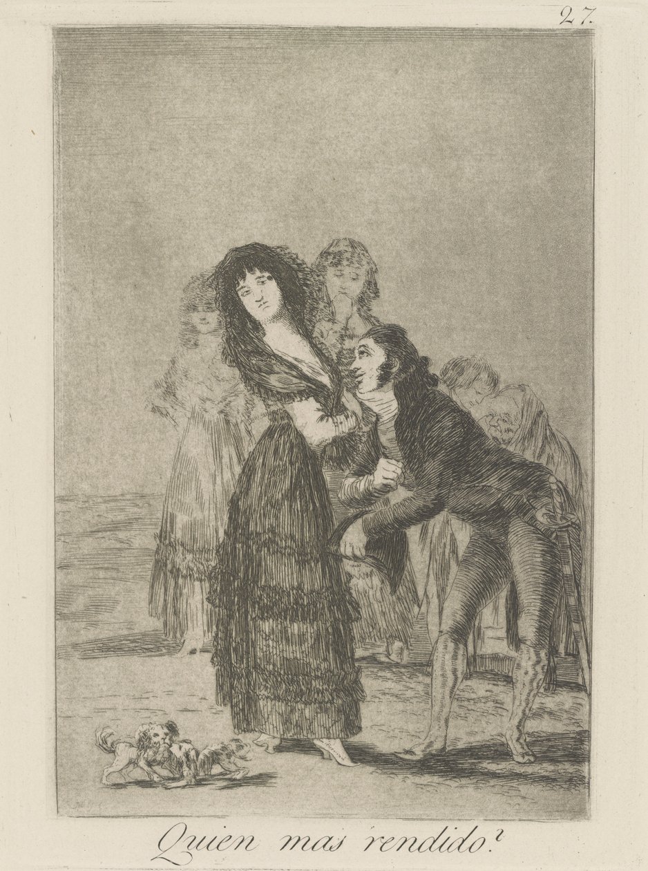 Quien mas rendido? (Który z nich jest bardziej zwyciężony?), pl. 27 z cyklu Los caprichos autorstwa Francisco de Goya