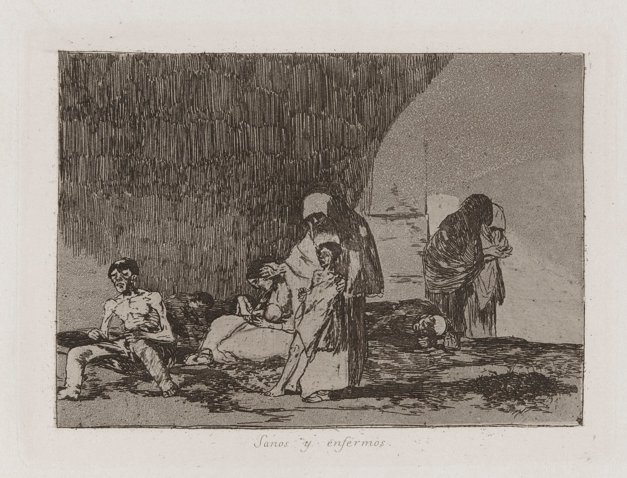 Zdrowi i chorzy, płyta 57 z Klęsk wojennych autorstwa Francisco de Goya
