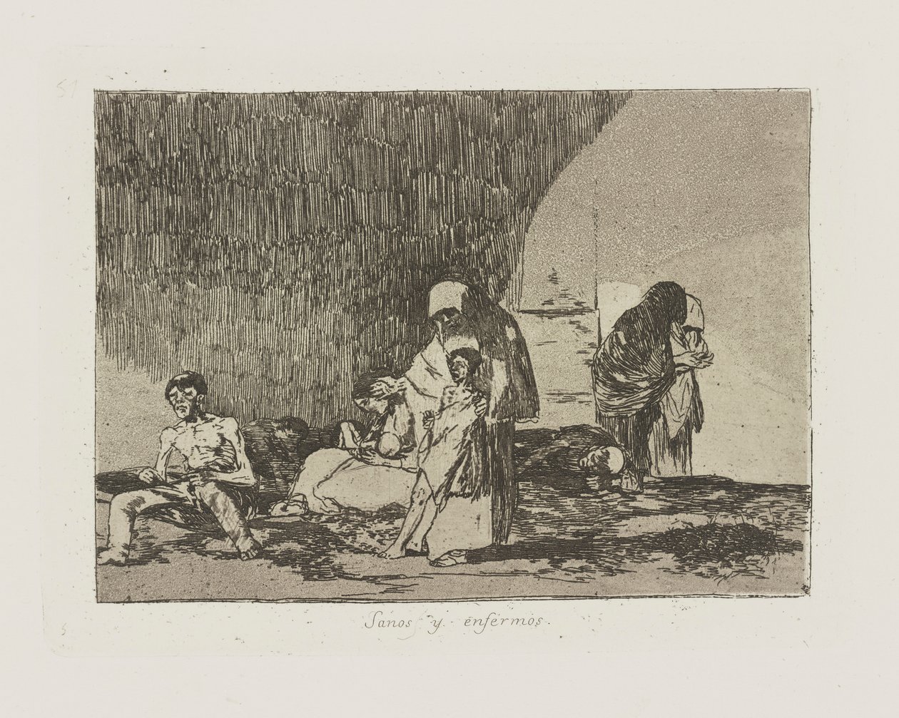Zdrowy i chory. (Zdrowi i chorzy), pl. 57 z cyklu Katastrofy wojny autorstwa Francisco de Goya
