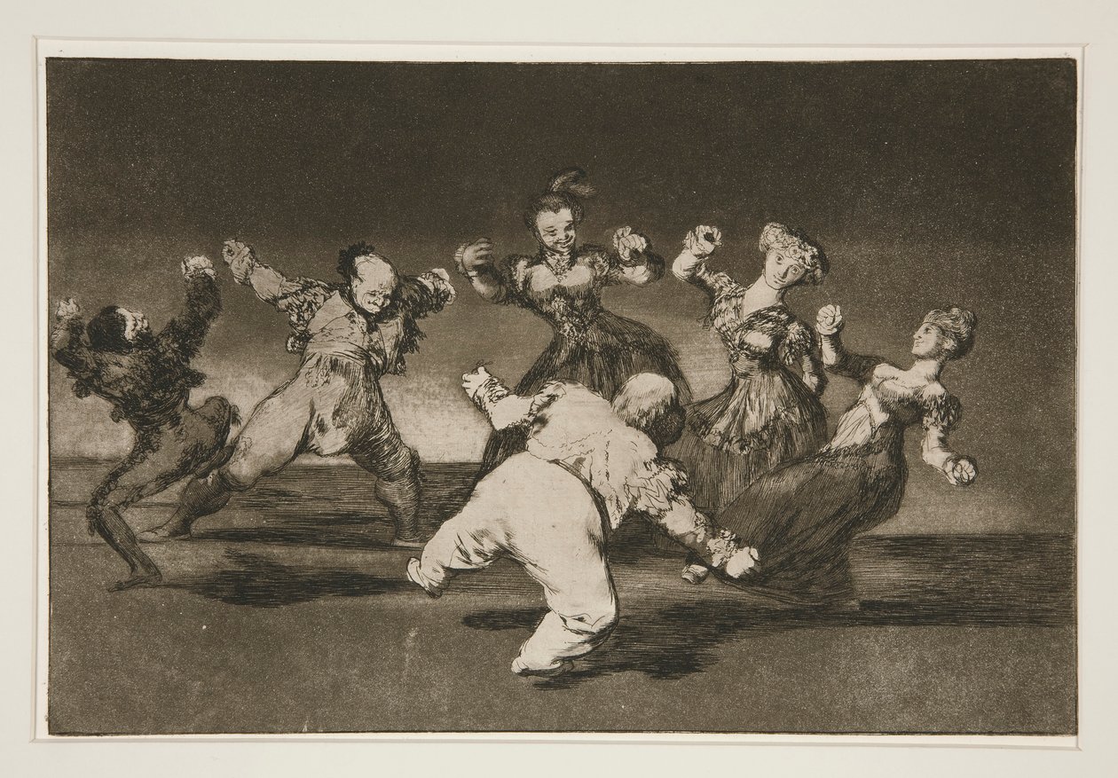 Si Marina Bayl? [sic], tome lo que hall? (Jeśli Marion będzie tańczyć, to musi ponieść konsekwencje), pl. 12 z serii Los proverbios autorstwa Francisco de Goya