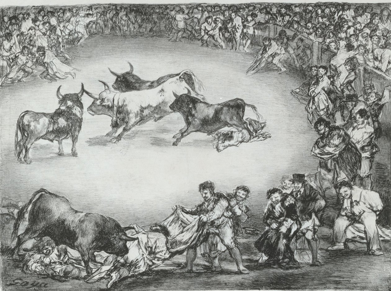 Hiszpańska rozrywka z „Byków z Bordeaux”, 1825., 1825. autorstwa Francisco de Goya