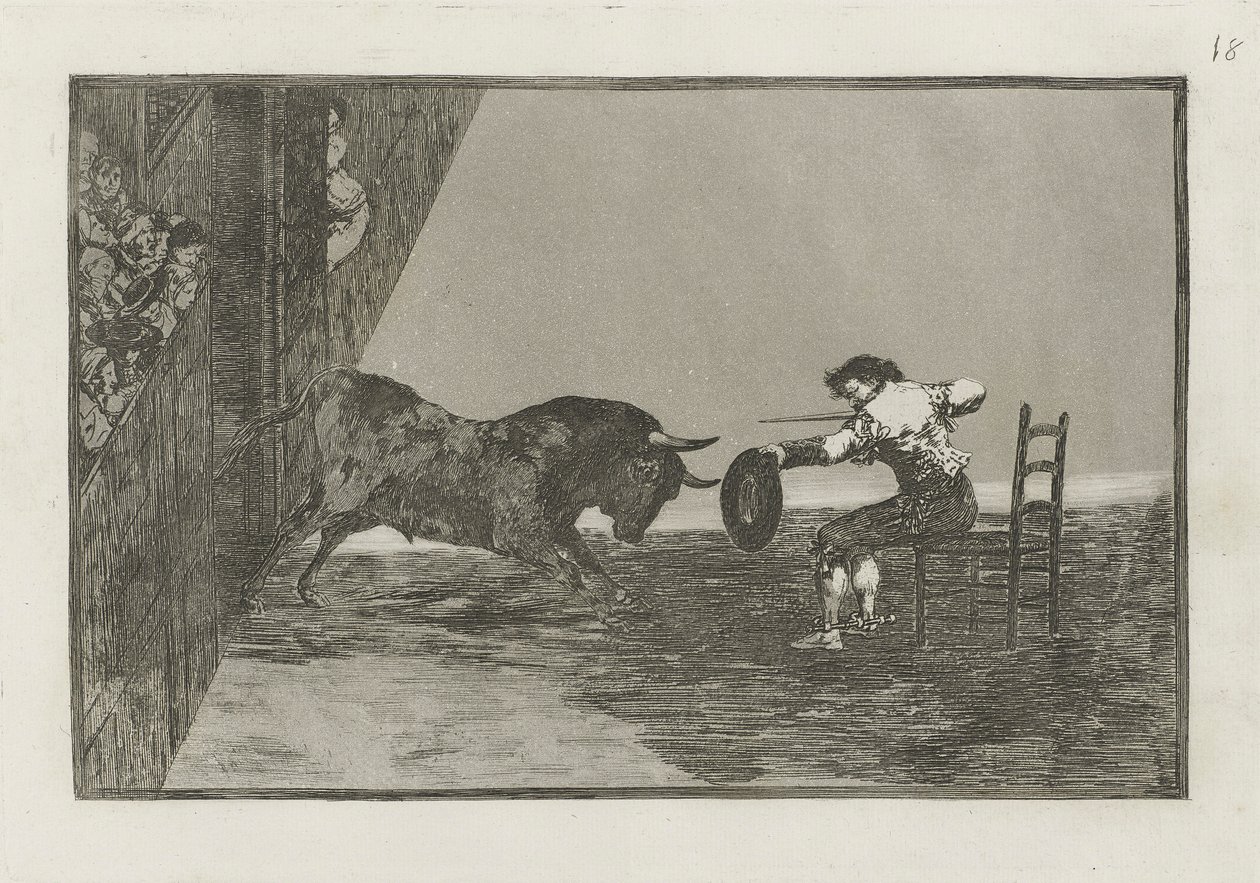 Temeridad de Martincho en la plaza de Zaragoza (Odwaga Martincho w pierścieniu w Saragossie), płyta 18 z La tauromaquia autorstwa Francisco de Goya