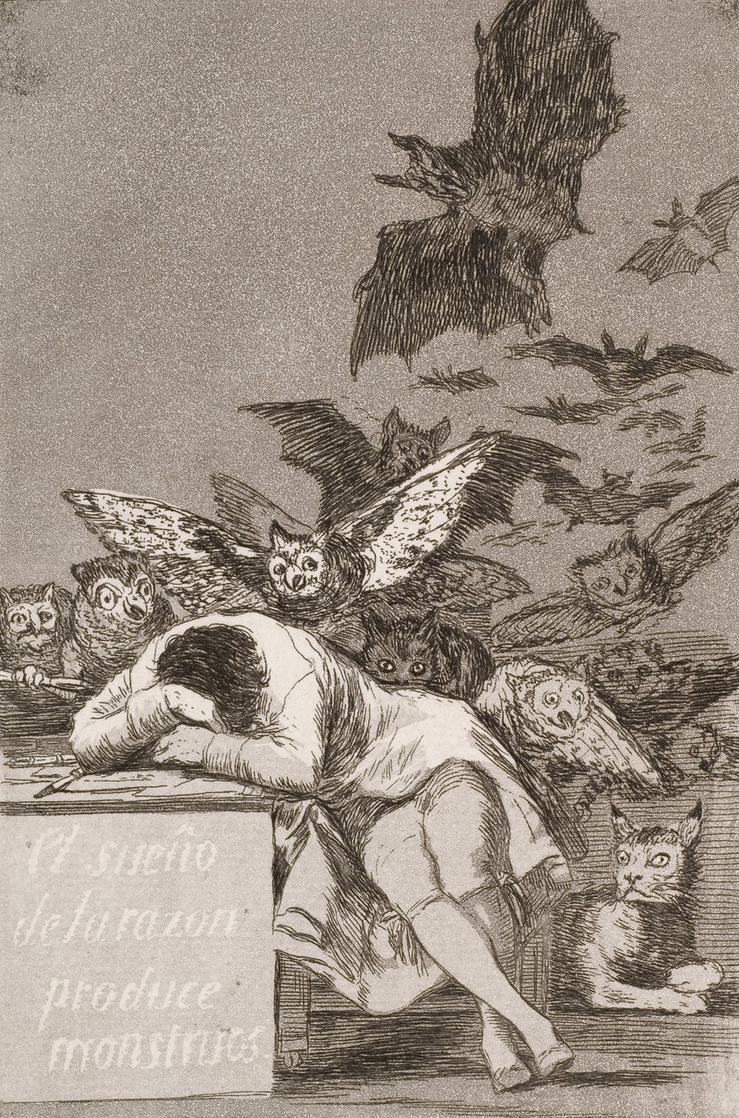 Sen rozsądku rodzi potwory (nr 43) z Los Caprichos autorstwa Francisco de Goya