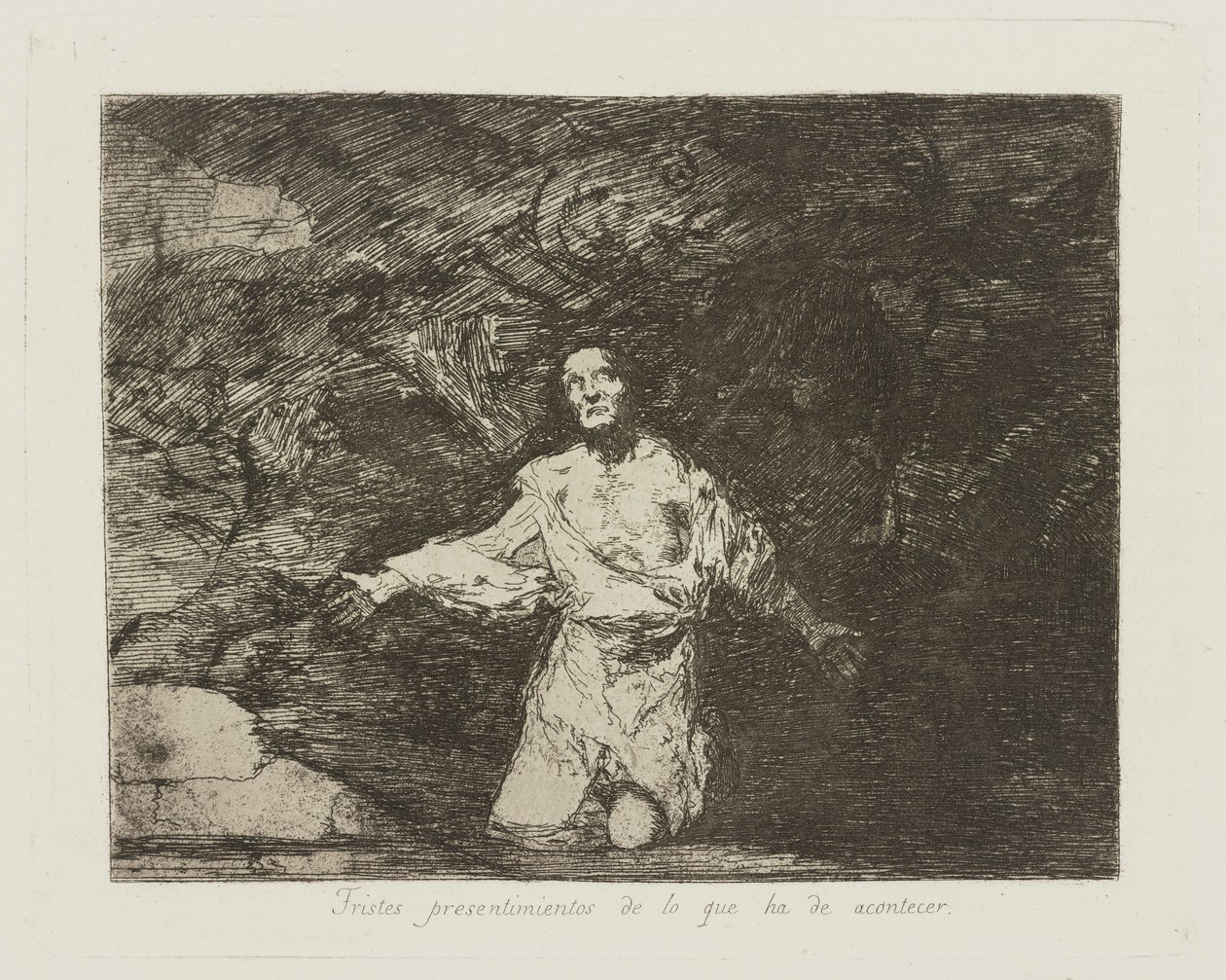 Smutne przeczucia tego, co ma nadejść. (Smutne przeczucia tego, co się wydarzy), pl. 1 z serii Katastrofy wojny autorstwa Francisco de Goya