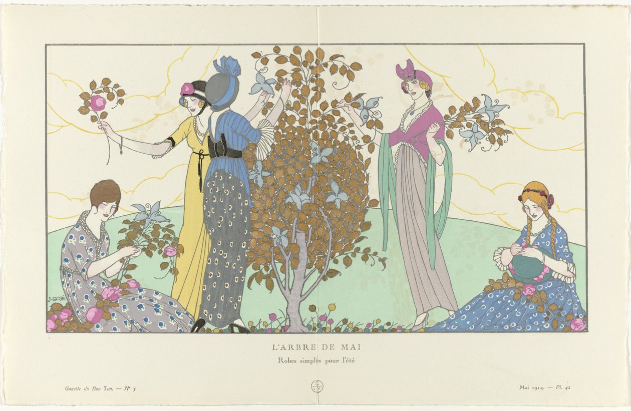 Gazette du Bon Ton, 1914 - nr 5, pl. 42: The Maypole / Proste sukienki na lato (tytuł na obiekcie) autorstwa Francisco Javier Gosé