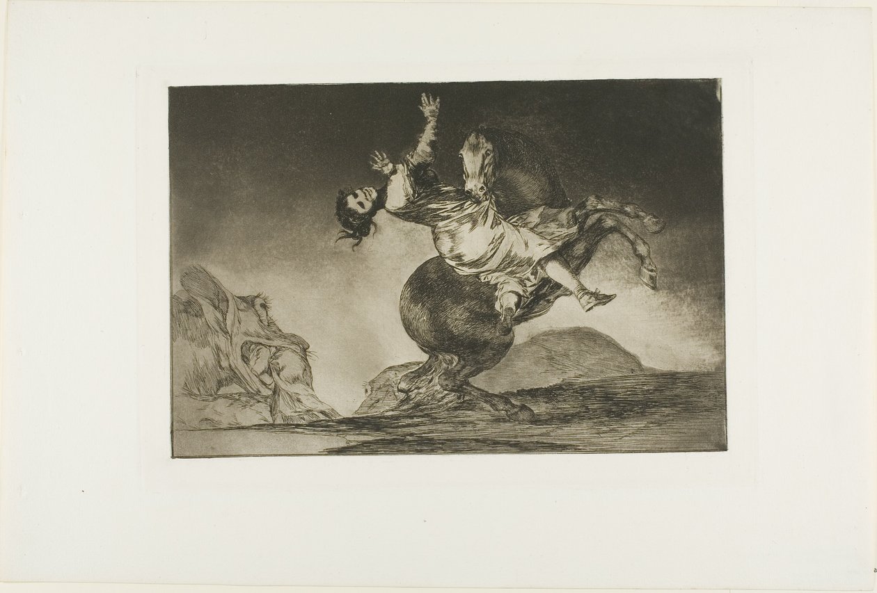 Kobieta i koń, niech ktoś inny je zapanuje, tablica dziesiąta z Los Proverbios autorstwa Francisco Jose de Goya y Lucientes