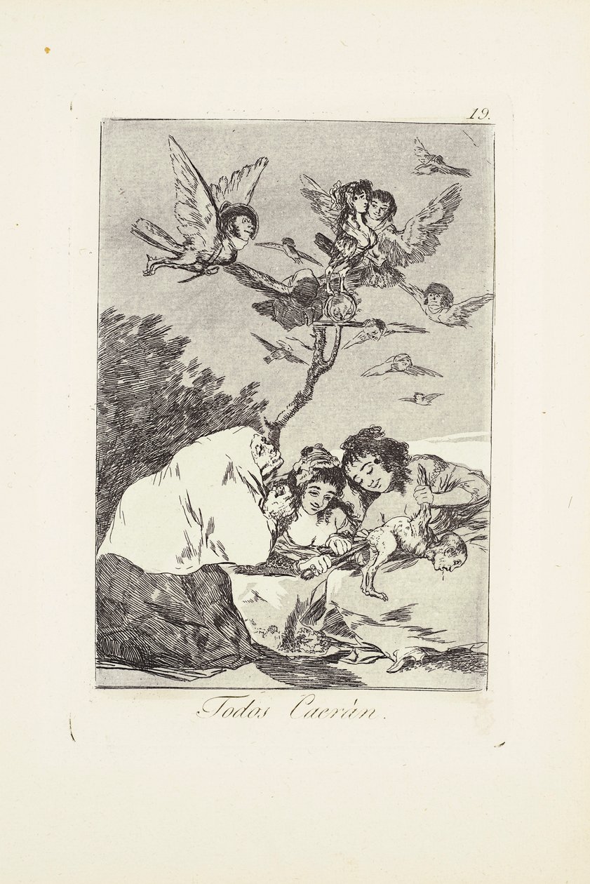 Wszystko upadnie (Todos Caeràn) Płyta 19 z: Los Caprichos autorstwa Francisco Jose de Goya y Lucientes
