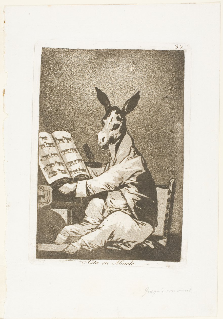 I tak był jego dziadek, tablica 39 z Los Caprichos autorstwa Francisco Jose de Goya y Lucientes