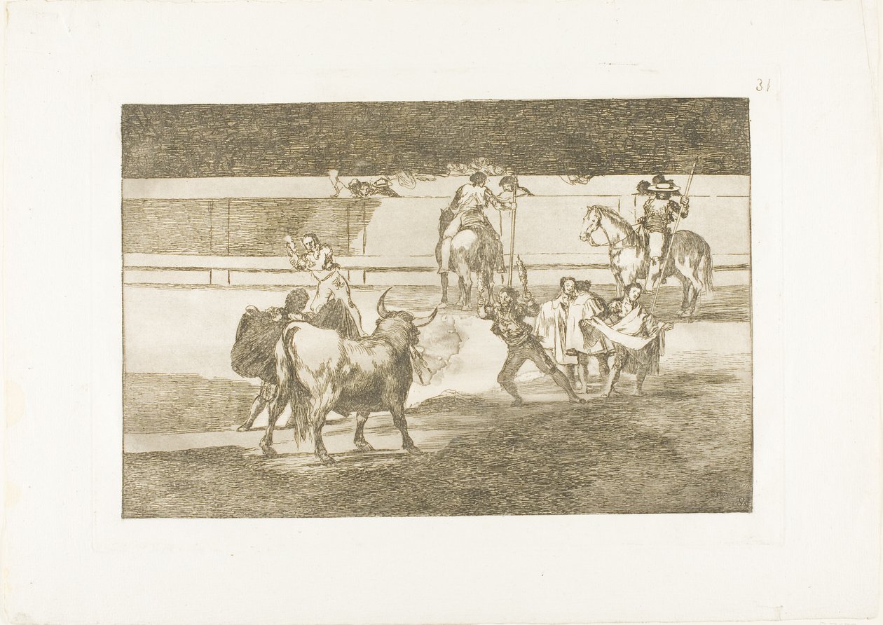 Banderille z petardami, płyta 31 z filmu Sztuka walki byków autorstwa Francisco Jose de Goya y Lucientes