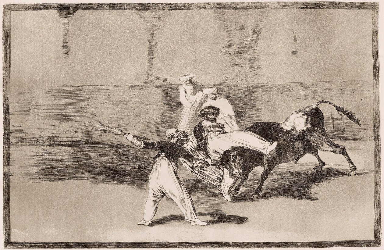 Walka byków: Maur otrzymuje cios w róg na arenie autorstwa Francisco de Goya