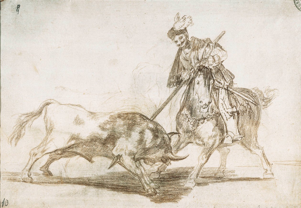 Walka byków: Cid przebija kolejnego byka z włóczni 1815-16 (rysunek przygotowawczy) autorstwa Francisco de Goya