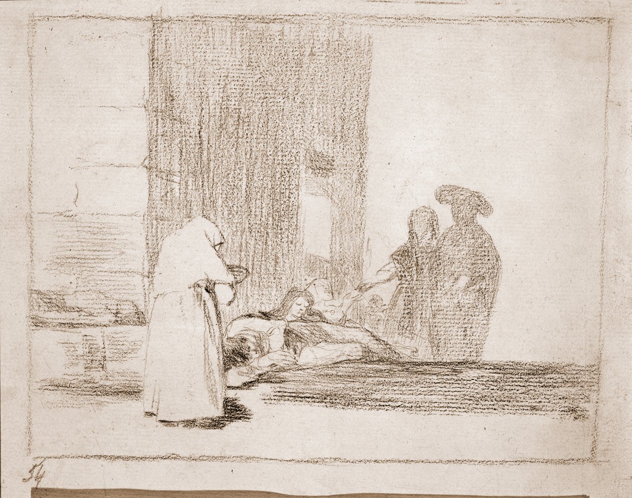 Dobroczynność kobiety, ilustracja z cyklu „Katastrofy wojny”, ok. 1810-20 (kredka na papierze) autorstwa Francisco de Goya