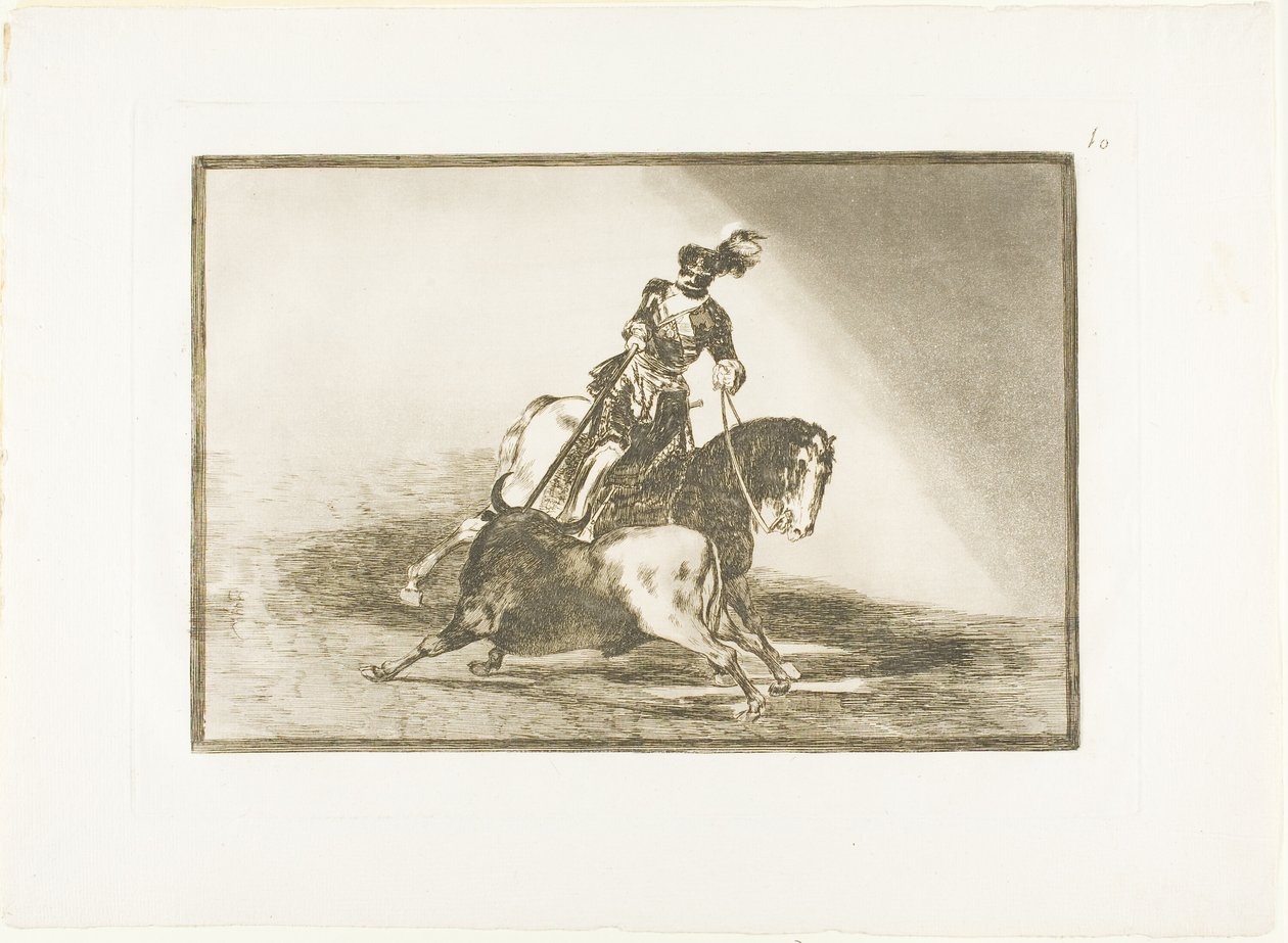 Karol V przebija byka na ringu w Valladolid, tablica dziesiąta z The Art of Bullfighting autorstwa Francisco Jose de Goya y Lucientes