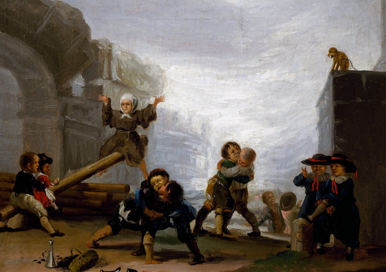 Dzieci walczą i bawią się na huśtawce autorstwa Francisco Jose de Goya y Lucientes