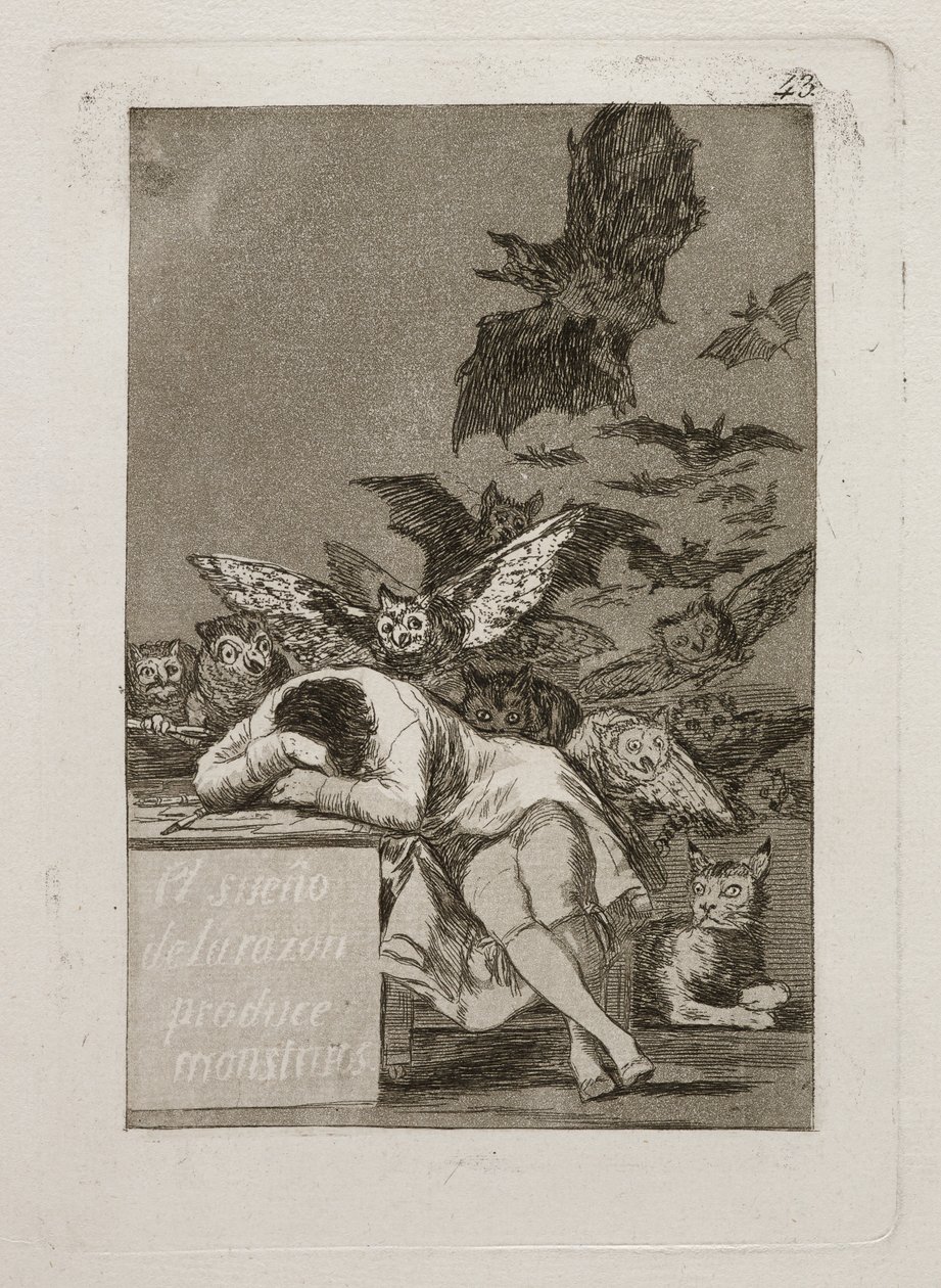 Sen o rozsądku rodzi potwory autorstwa Francisco Jose de Goya y Lucientes