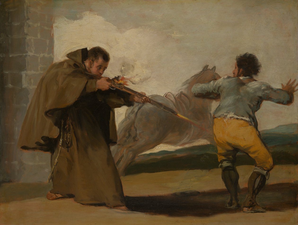 Brat Pedro strzela do El Maragato, gdy jego koń ucieka autorstwa Francisco Jose de Goya y Lucientes